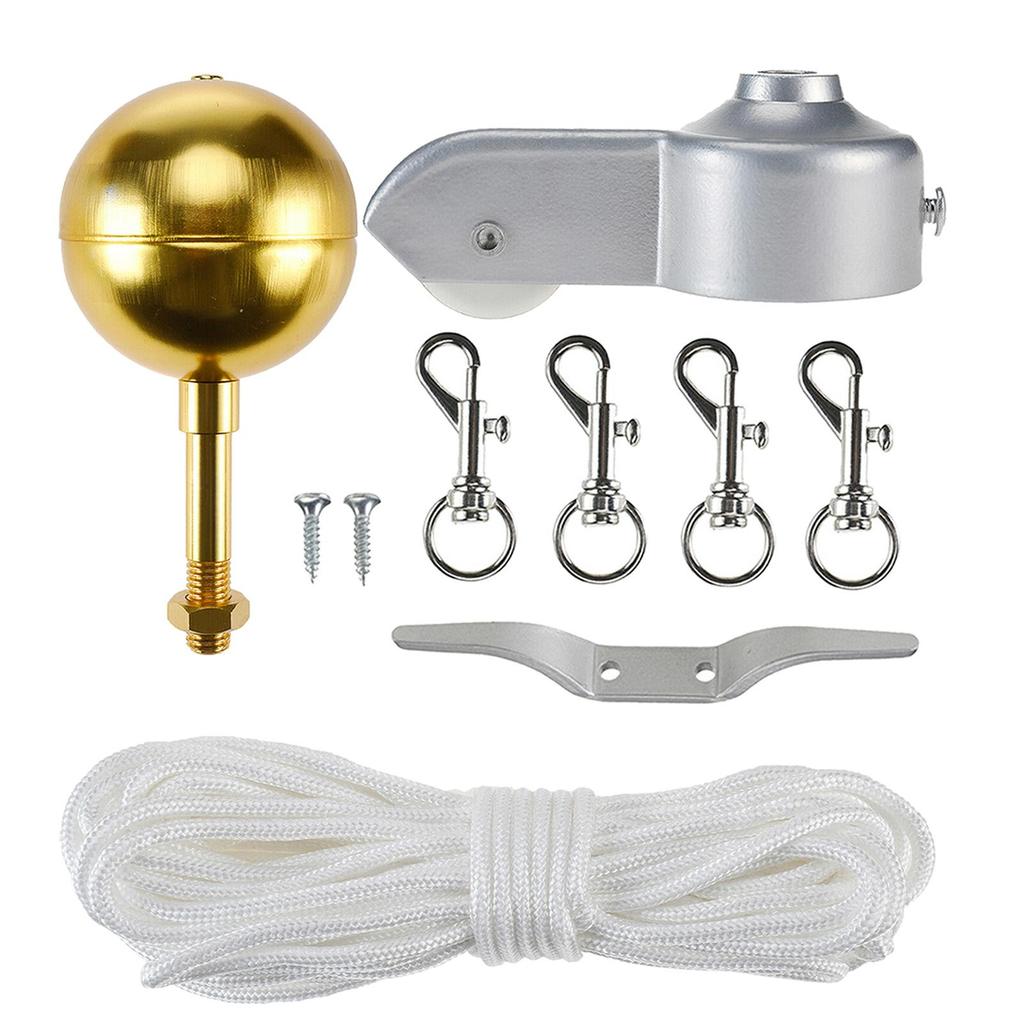 Outdoor Flagpole Hardware Repair '' Topper Gold Ball 4'' Cleat Hook 4pc Flag Clip Hooks