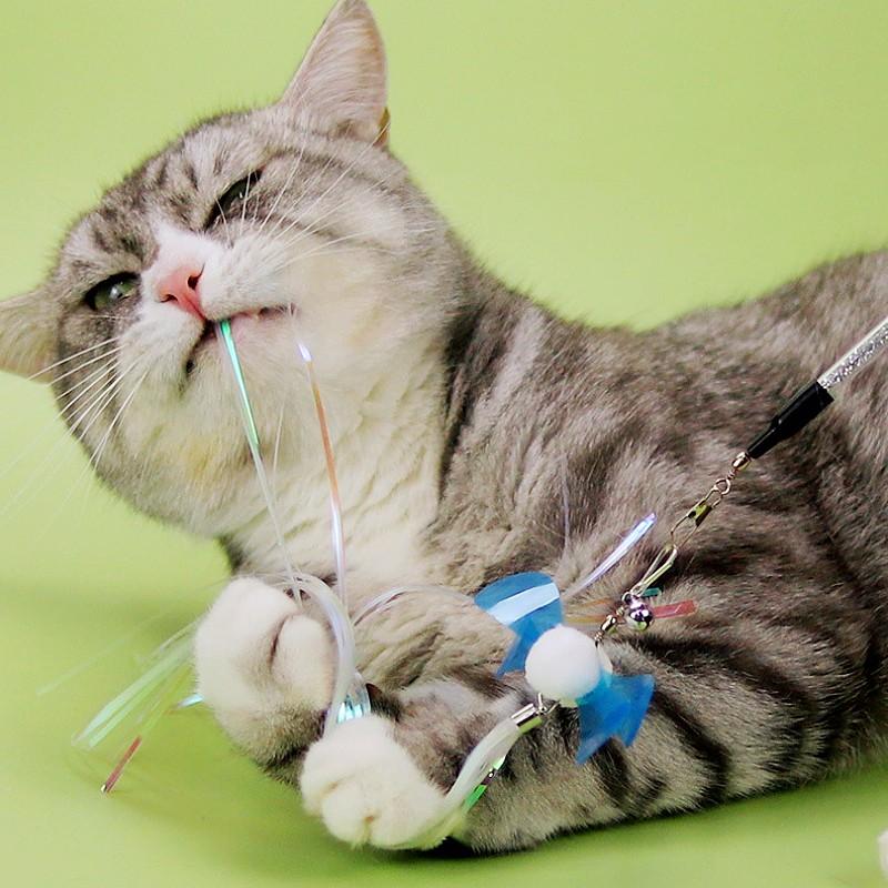Cat Toy Feather Stick Cats Toy with Bell Butterfly Teaser Cat Toys Interactive Replaceable Feather Sticks Cats Toys Pet Products
