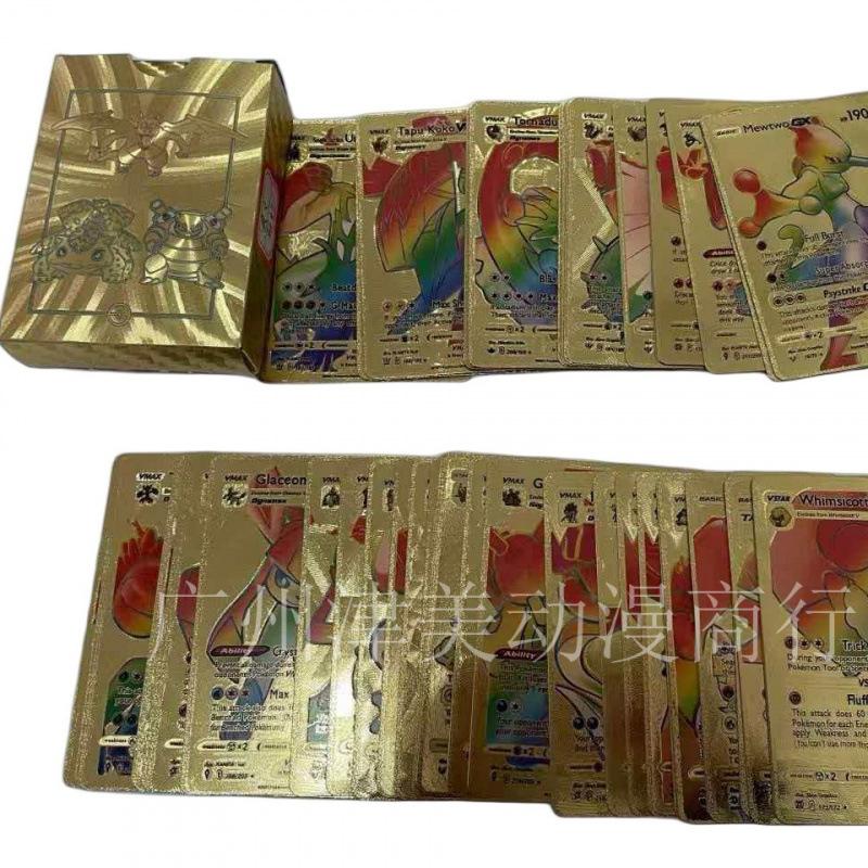 Pokemon Cards 55 Pcs Gold Foil Rainbow Card Set Pikachu Trading Cards English Spanish French German