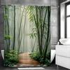 Bamboo Shower Curtain, Green Forest, Spa, Vintage, Natural, Japanese, Asian Style, Bathroom Shower Curtains with Hooks, Waterpro