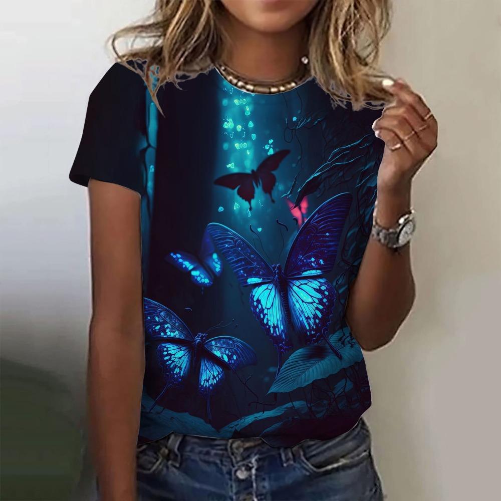 Butterfly 3D Print  Women's Casual Fashion Oversized Short Sleeve Y2K Girl Tops Clothing