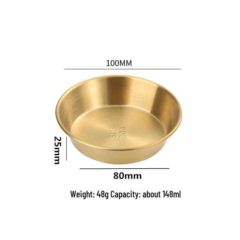 Petite assiette ronde en acier inoxydable 304 pour assaisonnement, steak, salade ou sauce.