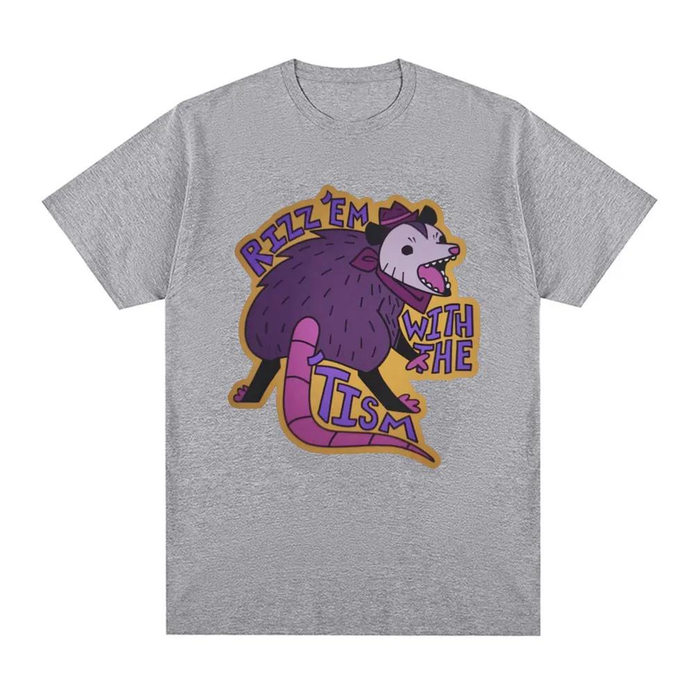 Rizz Em with The Tist T-Shirt Autism Funny Possum Meme T-Shirt Summer 100% Cotton Casual O-Neck Short Sleeve T-Shirt