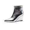 Women's Wedges Boots Gold Silver Pointed Toe Shoes 2024 Autumn Winter Ankle Boots Comfy French Concise Footwear
