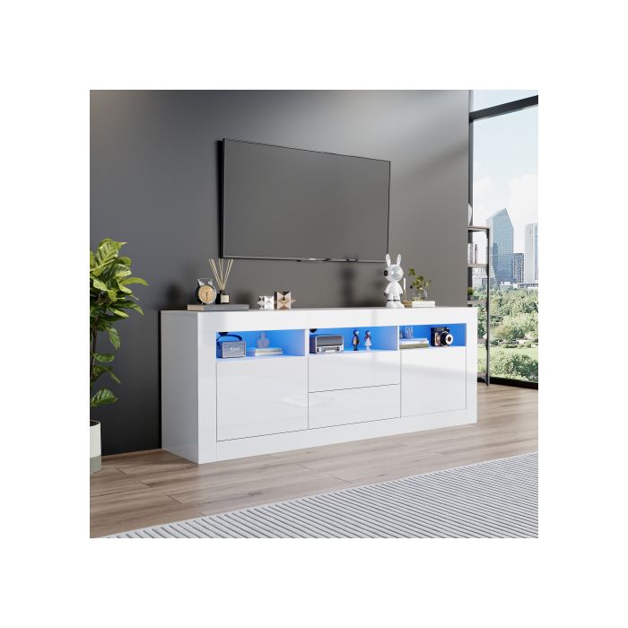 TV szekrény - MUVOE - 160x35x60cm - Fényes - LED világítás - 3 nyitott rekesz
