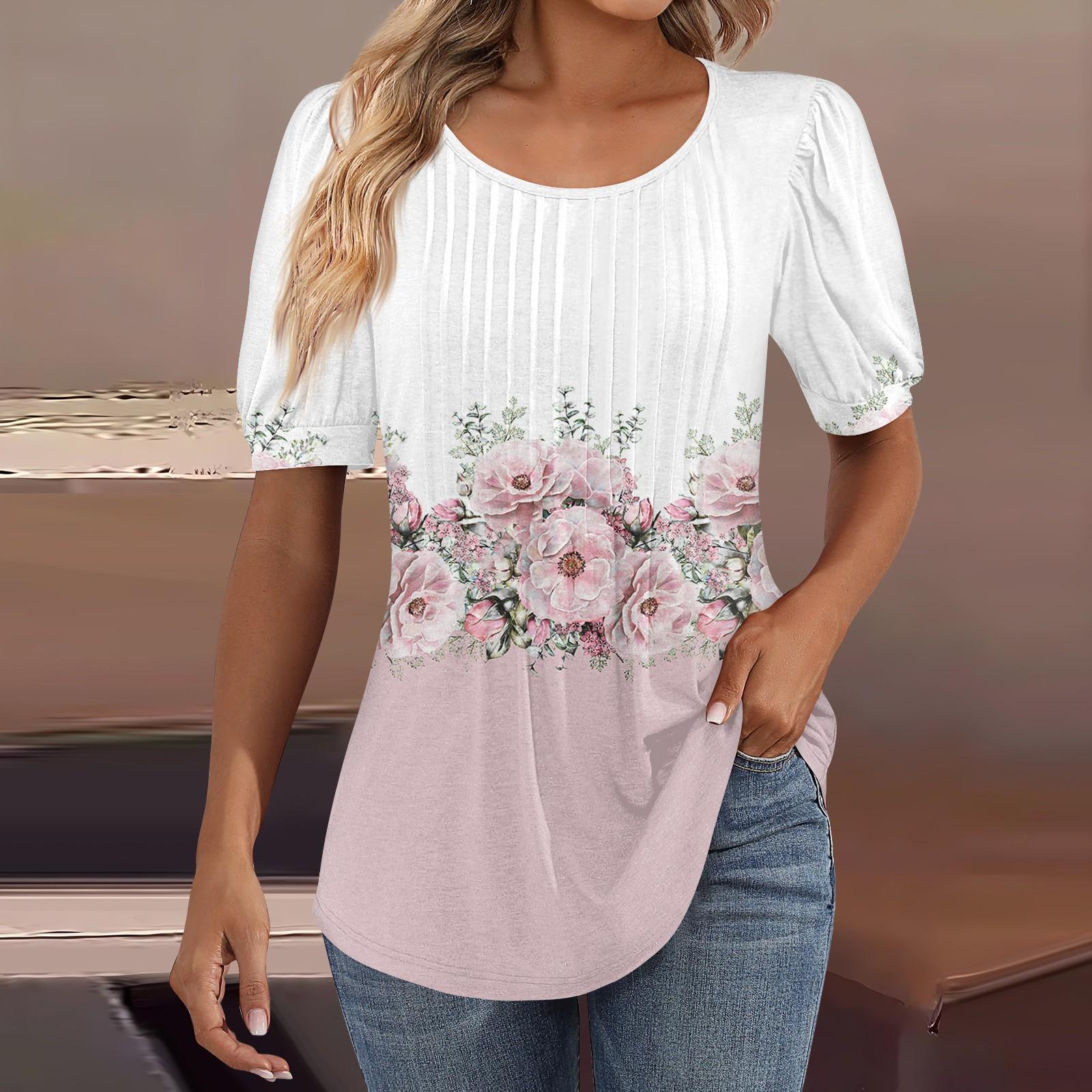 

Женские пышные туники с короткими рукавами, топы, плиссированные блузки с воротником, повседневные свободные весенне-летние футболки L