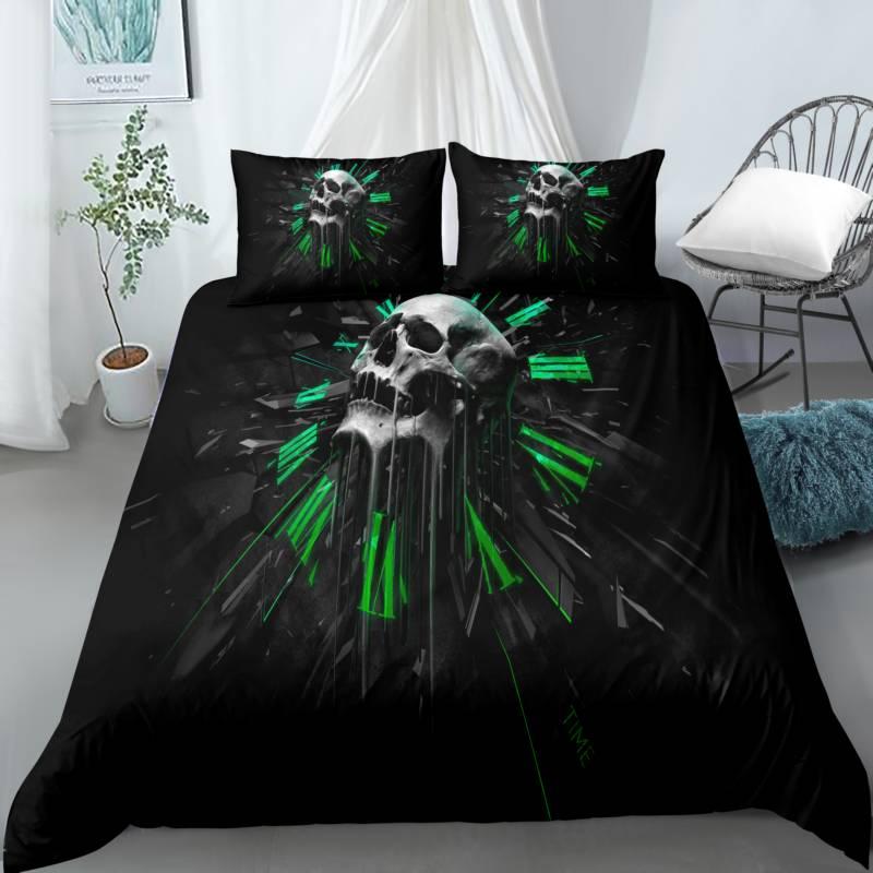 Skull Duvet Cover Set Queen Black Skeleton Paisley Floral Pattern Bedding Set For Teen Adult Polyester Halloween Comforter Cover