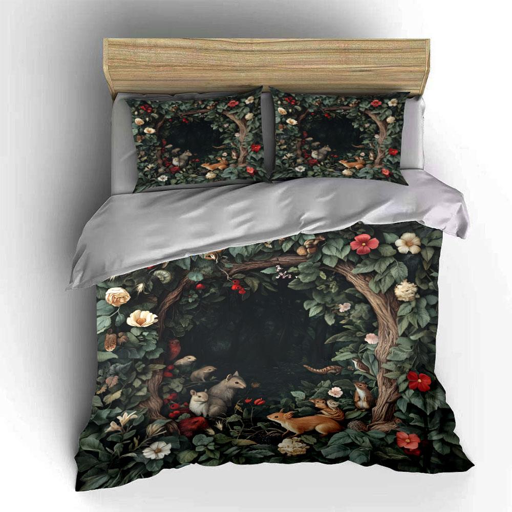 Woodland Creatures Nature Scene Set Exquisite Three-Piece Bedding Set Gift For Kids And Adults EU Twin 135X200cm&set