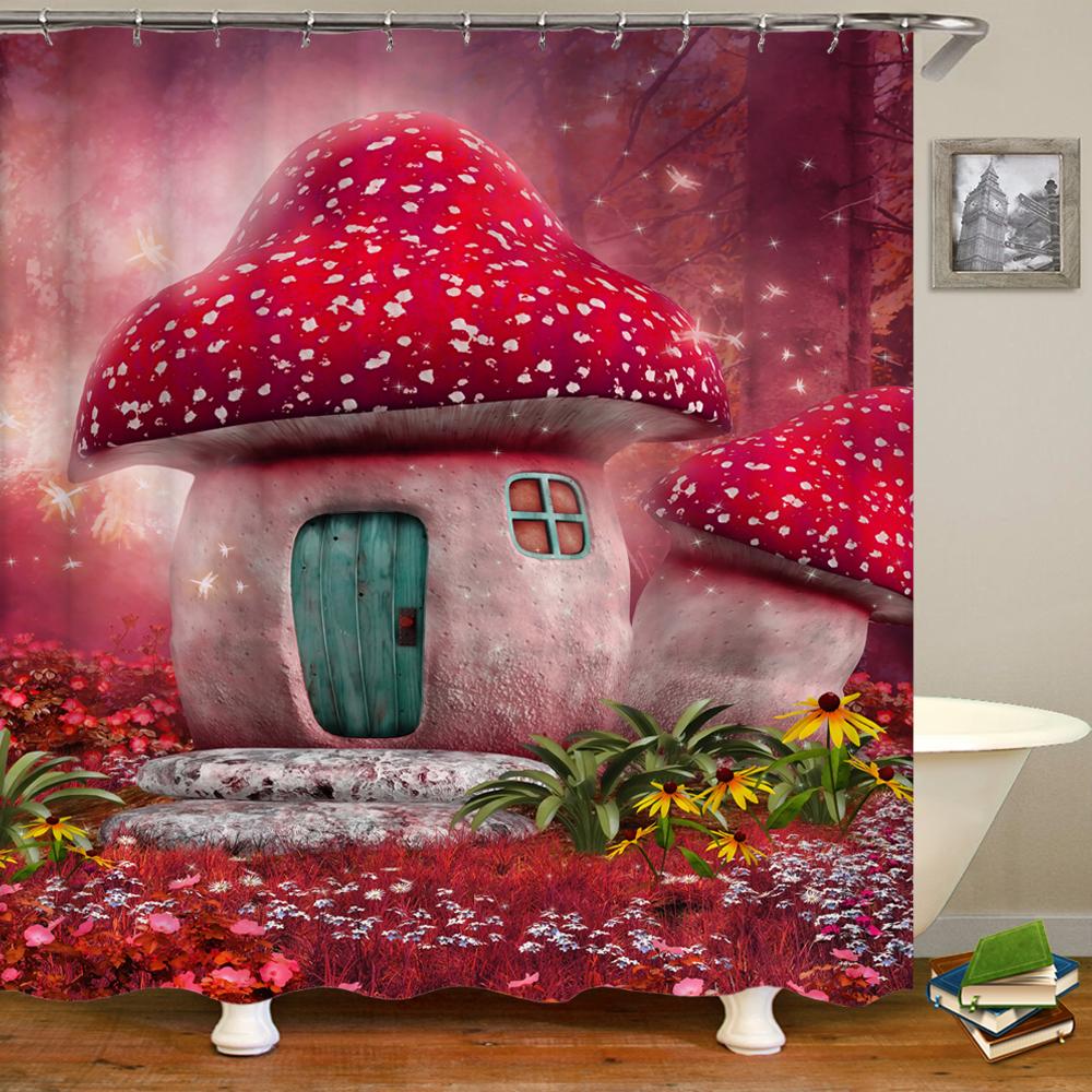 Fairy Dream Forest Shower Curtain Waterproof Bathroom Curtain Polyester Cartoon Fantasy Bath Curtain Home Decoration With Hooks