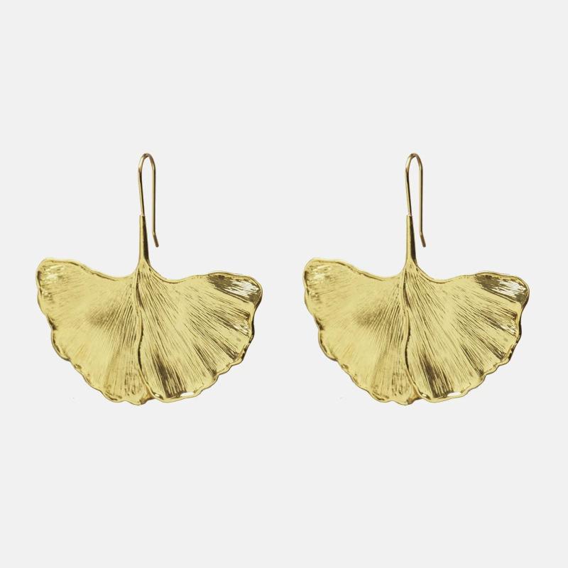 Luxury Gold Color Ginkgo Leaf Dangle Earrings For Women Elegant Metal Big Leaf Pendant Earring Party Wedding Personality Jewelry