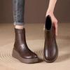 Real soft leather spring and autumn retro fashionable and comfortable short boots new round head thick sole heightening single boots