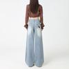 Fashionable Puppy Embroidered Wide-leg Jeans Women's Loose Slimming Versatile Design Floor-length Pants Cute Dog Embroidered Casual Pants
