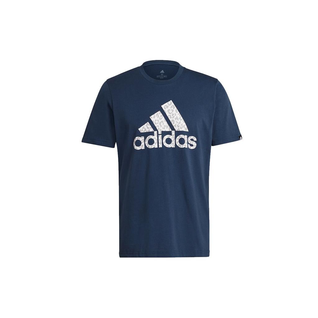 Adidas Leo Logo Print Sports Crew Neck T-Shirt Men Tops Navy-Blue GL2397