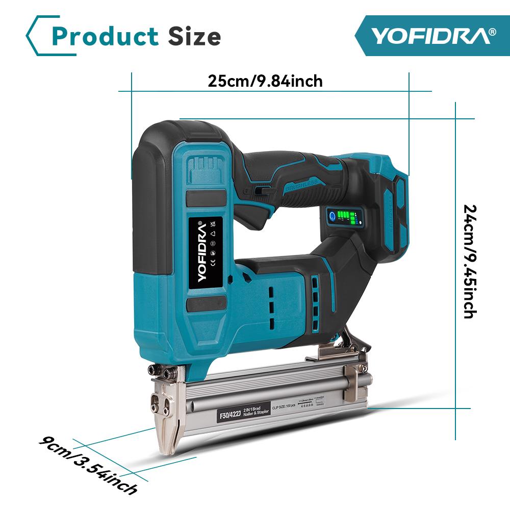 Yofidra Chiodatrice elettrica senza spazzole 30mm 2in1 Chiodatrice/Graffettatrice a batteria Chiodatrice per carpenteria Tacker Strumento per batteria Makita 18V Spilli