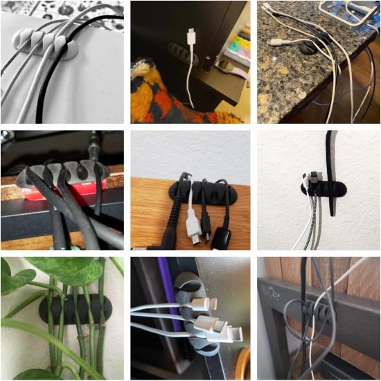 OHill Desk Cable Management Cord Organizer, 16 Pack White Self Adhesive Cord Holder Cable Clips, Ideal Cable Organizer Wire Keeper for Desk,