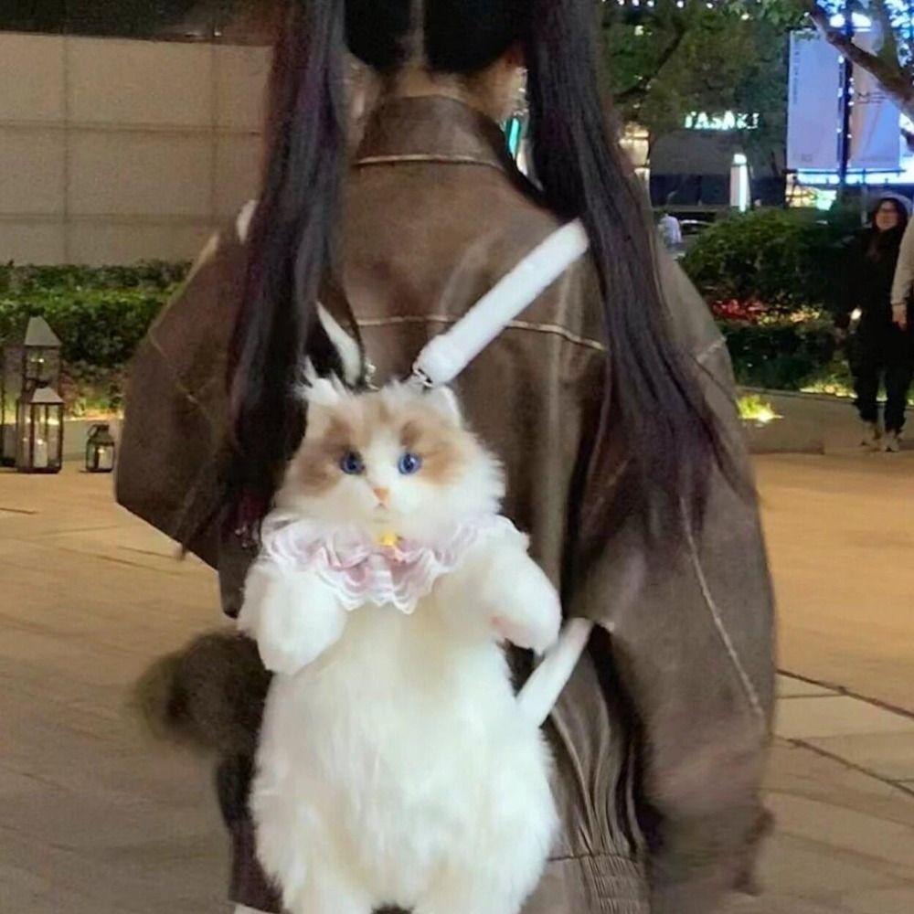 Stuffed Animals Cat School Bags Super Realistic Animals Plush Bag Plush CAT Backpack  Baby Bag