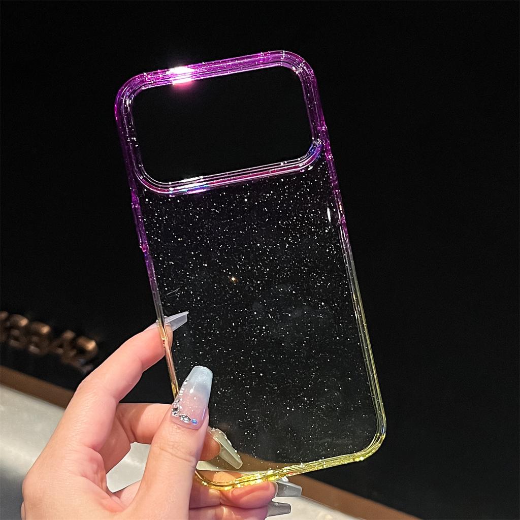 For iPhone 17 Pro Max Case Transparent Glitter Dual Color PC+TPU Phone Cover