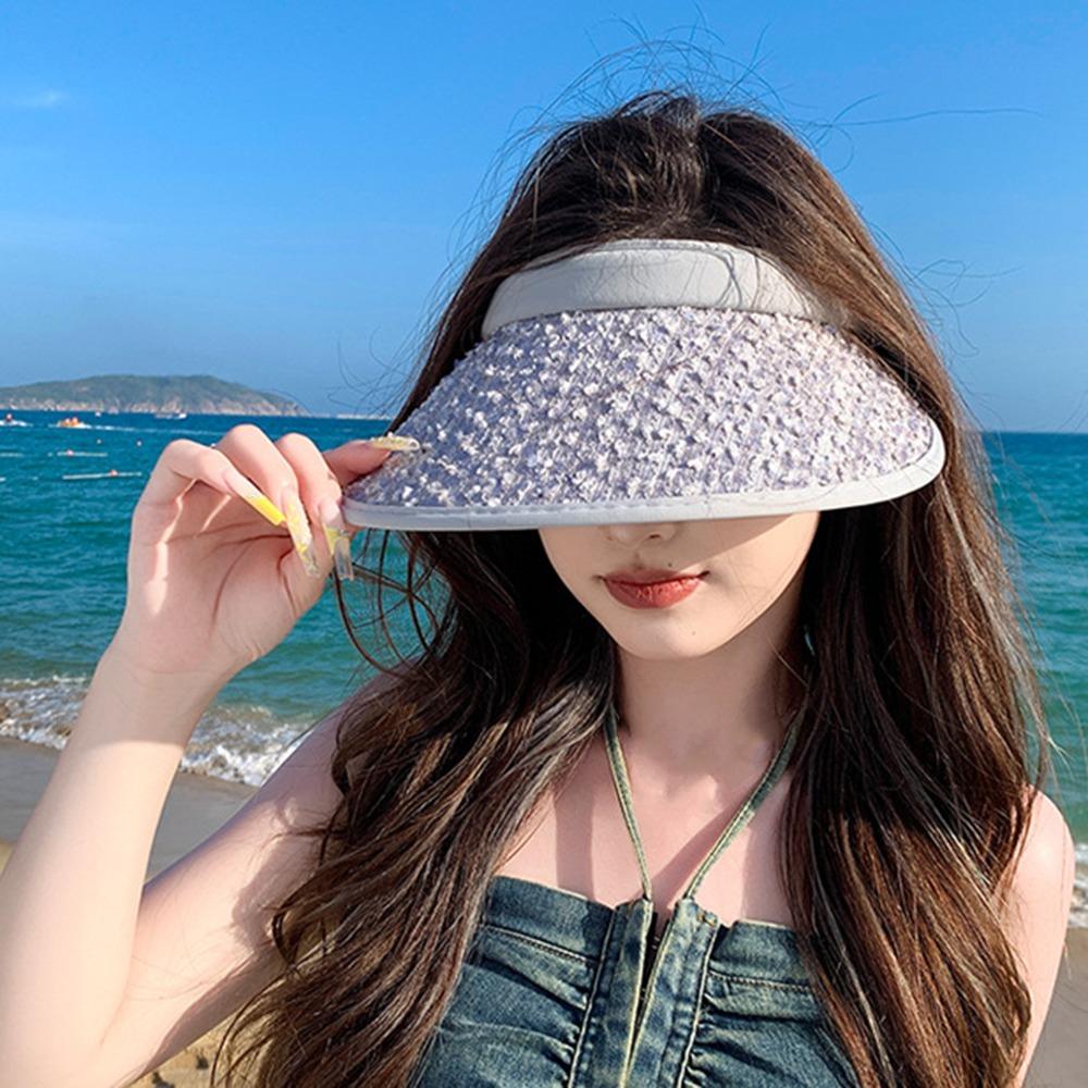 Summer Empty Top Cap Shiny Visor Cap Simple Sequin Sun Hat  Beach