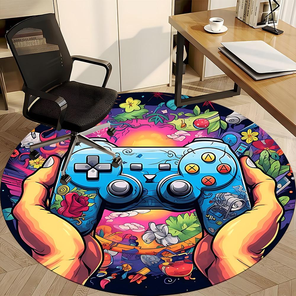 1pc Gamer Controller Office Round Area Rug, Under Office Chairs Bedroom Living Room Home Decor, Room Deco
