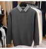 Men's Faux Two-Piece Autumn/Winter Knit Sweater with Shirt Collar - Casual Base Layer for Middle-Aged Dads
