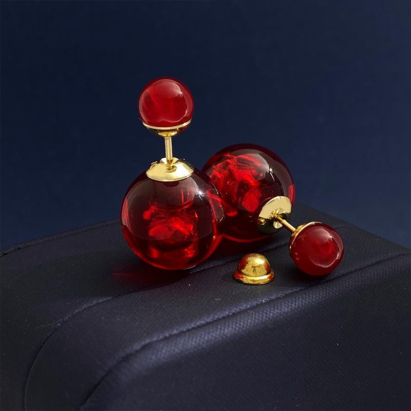 

Новогодние красные прозрачные серьги-гвоздики из желеобразного жемчуга Fritillary Pearl, серьги-гвоздики, серьги для женщин на лето