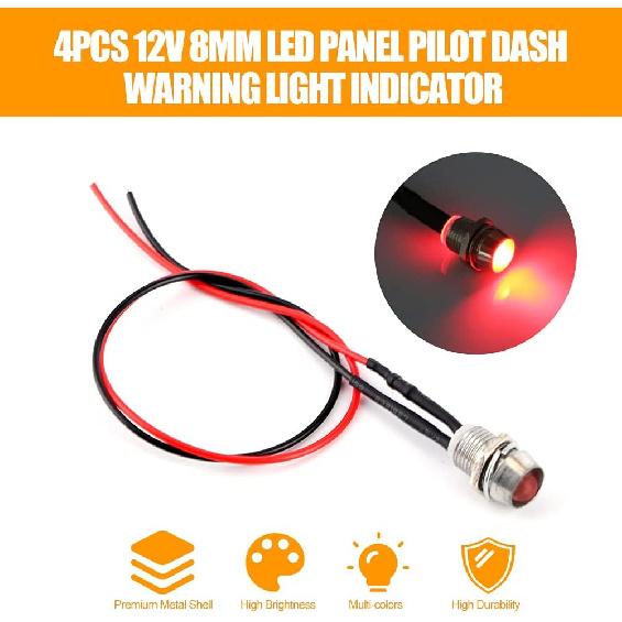 Keenso 4 Pcs 12V LED Pilot Light, 8mm Indicator Lamp Car Van Boat Indicator Light Pilot Dash Bulbs Directional Lamp(Red)