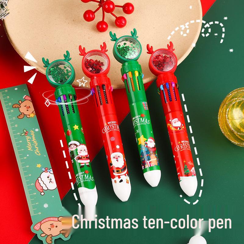 Christmas 6-Color Santa Claus Ballpoint Pen: Multi-Color Push-Button Journaling Pen for Students