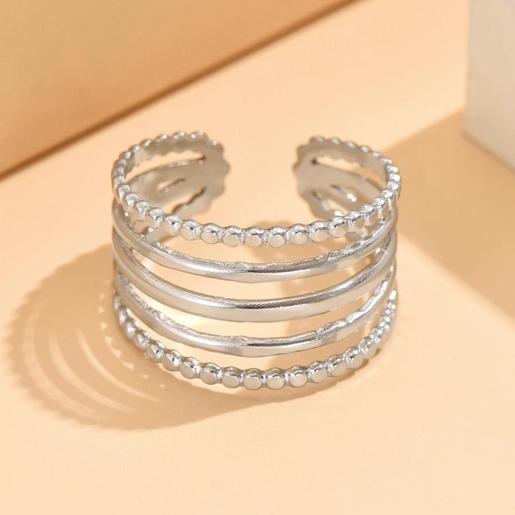 Adjustable Multi-Layer Stainless Steel Ring with Gold Plating
