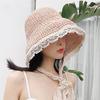 Straw hat women's summer lace-up small edge beach hat small fresh seaside vacation sunscreen sunshade small brim hat