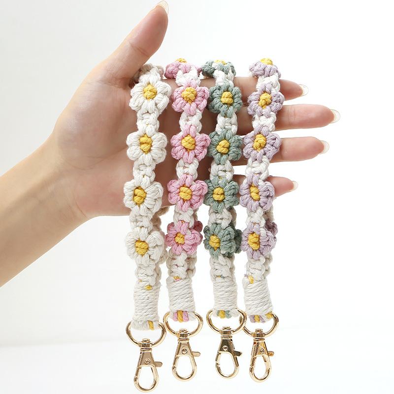Hand Woven Colored Flowers Decorative Key Chain DIY For Mobile Phone Bags Keys Pendants Gift Accessories
