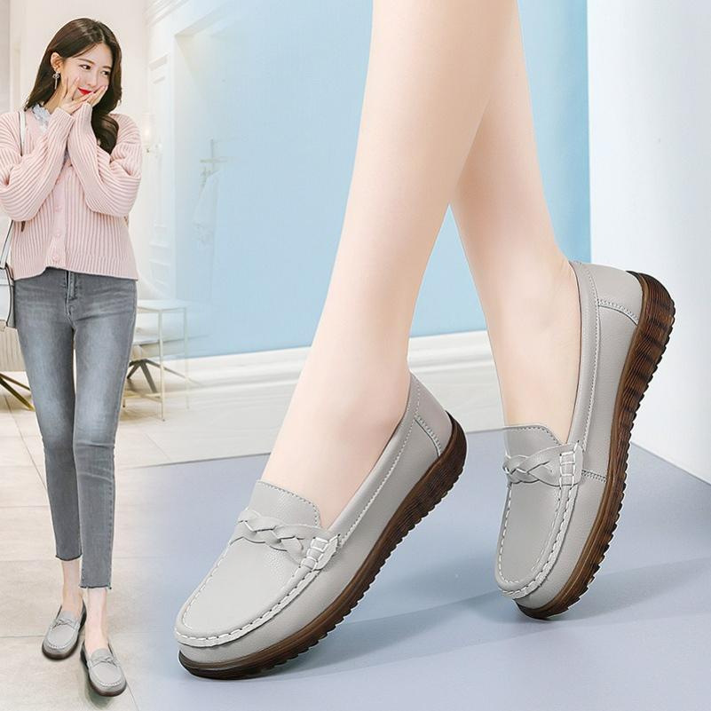 Summer Leather Hollow Women's Shoes, Non-slip Soft-soled Women's Pea Shoes, Four Seasons Lazy Shoes, Leather Shoes, Women's PU