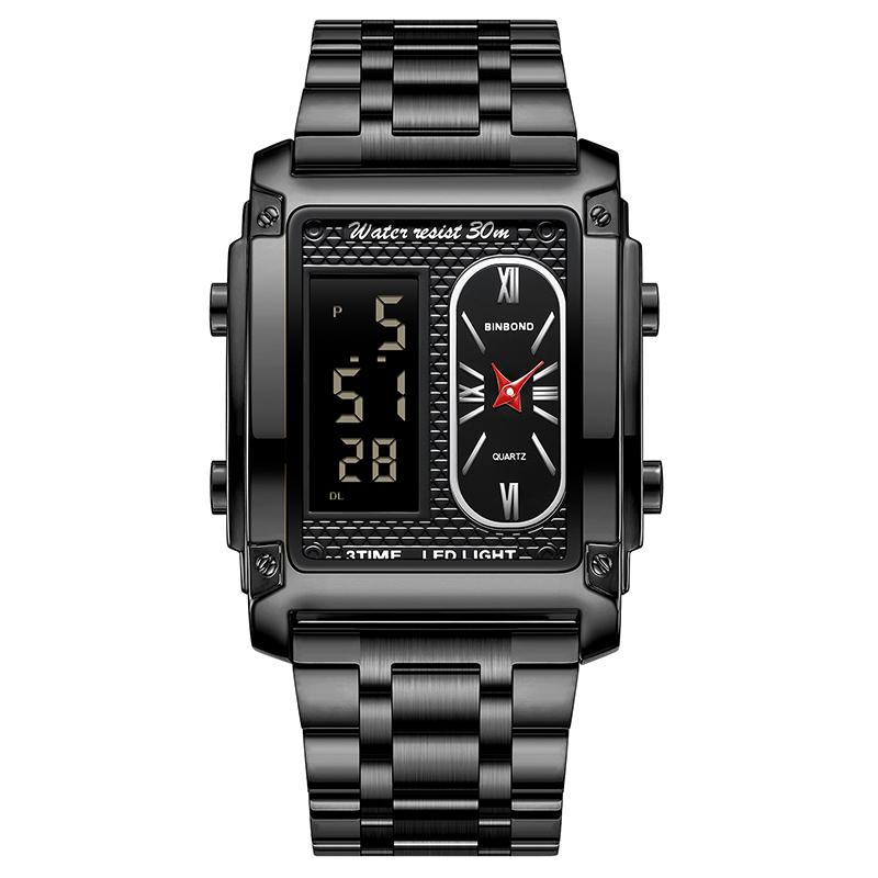 

Квадратные цифровые часы с двойным экраном для мужчин, спортивные водонепроницаемые кварцевые наручные часы