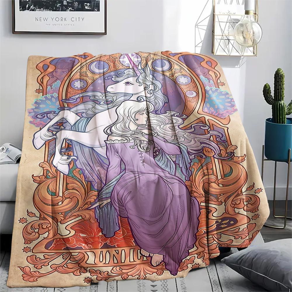 1PC The Last Unicorn Print Flannel Blanket, High Quality Comfortable for All Seasons, Home Decor, Warmth and Comfort, Perfect for Christmas Gifts199