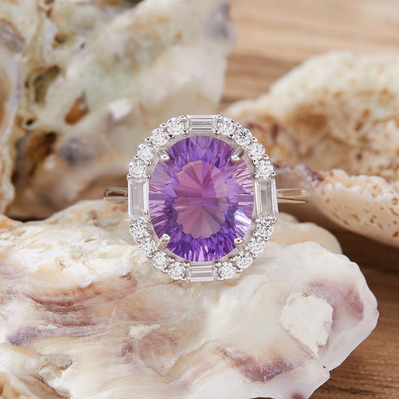 Anello Tesoro di Colore Artigianato Italiano Argento Sterling S925 Ametista Naturale Citrino Anello di Lusso Moda da Donna