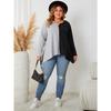 Plus Size Women S Color Block Crew Neck Long Sleeve Loose Fit Top