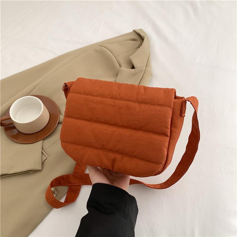 Fashionable Womens Spring Small Crossbody Bag Soft Cotton Minimalist Square Purse оранжевый