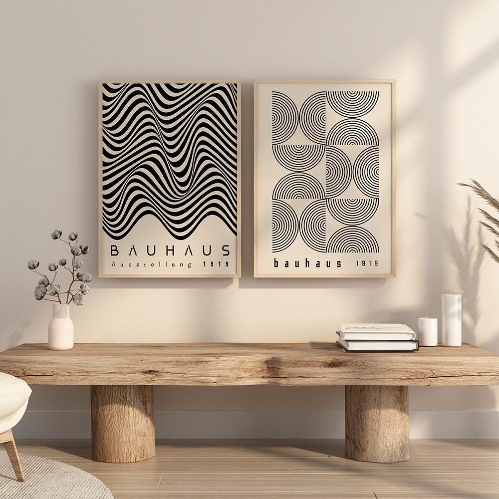 Bauhaus Abstract Line Art Canvas Painting Mid Century Modern Print Vintage Exhibition Poster Black Wall Art Pictures Home Decor