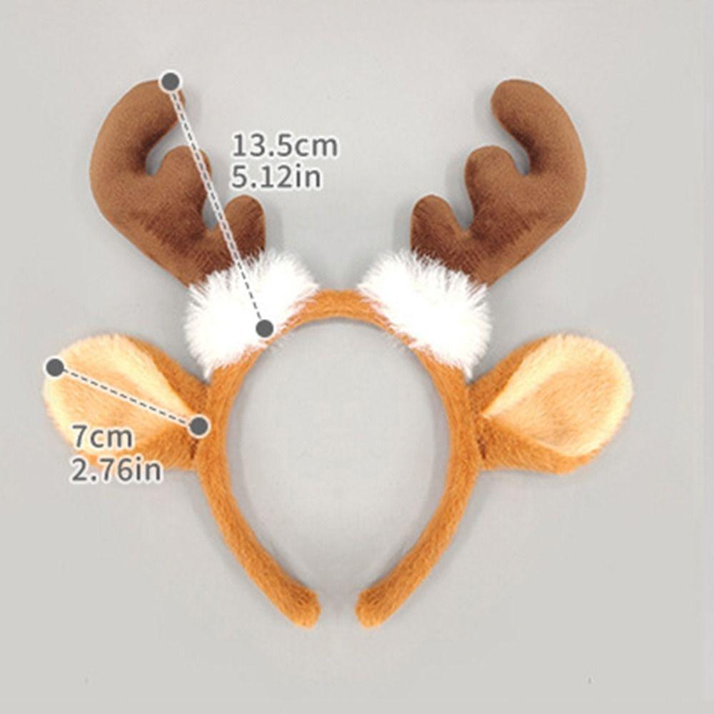 Plush Antler Headband Cute Festive Design Deer Ear Hairpiece Universal Fit Comfortable To Wear Reindeer Hair Hoop Holiday Party