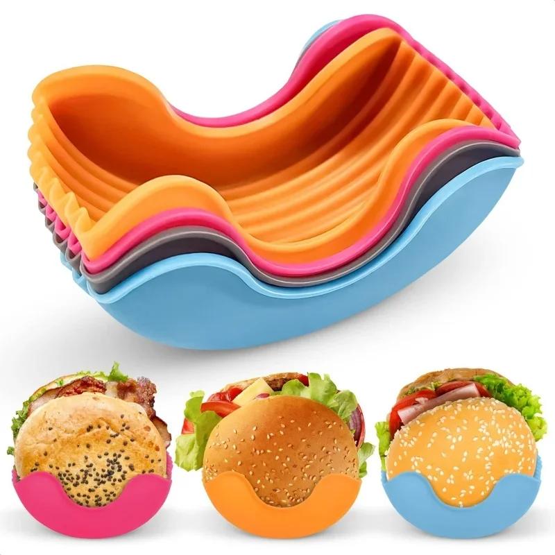 1/4pcs Silicone Burger Tray Reusable Sandwich Burger Fixed Rack Burger Tool Holder Shelf Storage Tool Dining Kitchen Accessories