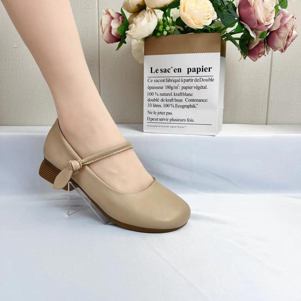 Spring and Autumn Soft Leather Soft-soled Single Shoes Women's Leather Shoes 2025 New Mother Shoes Comfortable Jane Shoes Shallow Mouth Mary Jane Sho