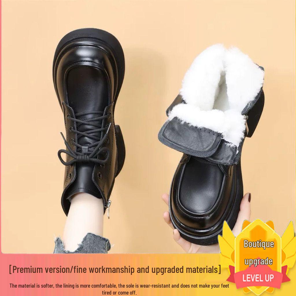 Women's Autumn/Winter Soft Leather Martin Boots, British Style, Mid Heel, Plus Cotton, Thick Sole, Versatile Ankle Boots