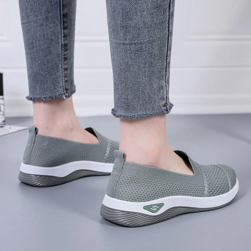 2025 Breathable Wedge Heel Loafers Women Spring Summer Slip On Knitted Sports Shoes Woman Anti Slip Soft Sole Walking Shoes Lady