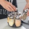 7-teiliges Set Gewürzgläser-Set mit Gestell Glas-Organizer Drehbar Glas-Gewürz Zucker Pfeffer Flaschen Salzstreuer Halter Küchen-Gewürzregal