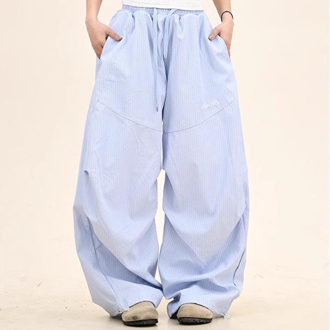 

Women s High Waist Retro Striped Wide Leg Pants: Casual, Loose, Slimming, Lazy Style, Color Block Design Small