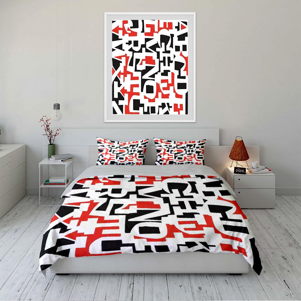 Modern Abstract Letter Print Bedding Set  Bedding set (1 duvet cover, 2 pillowcases, duvet not included)