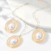 Stitched Imitation Pearl Pleated Oval Stud Earrings Gold Chain Light Luxury Niche Necklace Jewelry Set