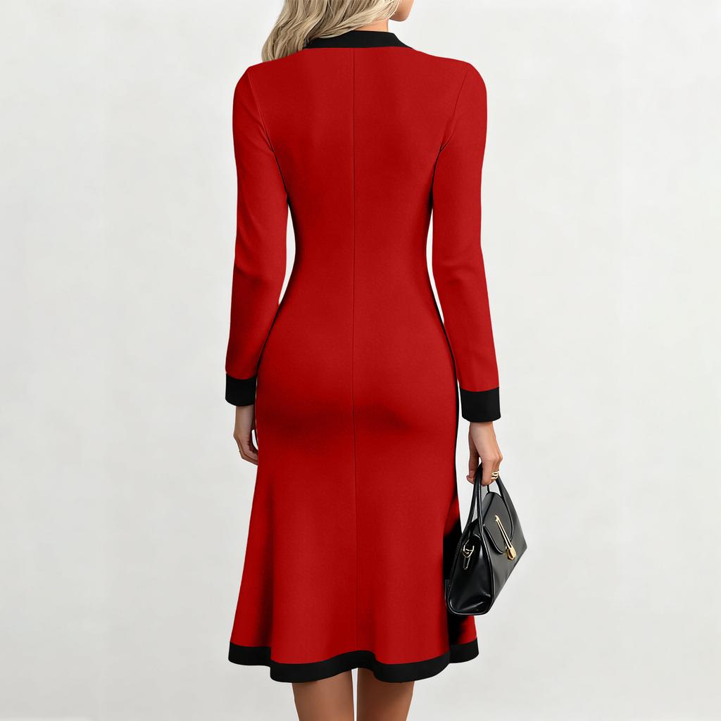 Women's Elegant Commuting Two-tone V-neck MIDI Dress