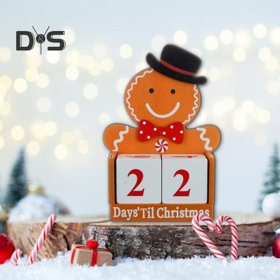 Pepparkaksmannens Julnedräkningskalender Träklossar Bordsdekoration Helgdagens Adventskalender för Kontorsbord