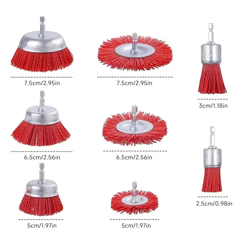 Nylon Filament Abrasive Cup Brush Polishing Brush Set Rust Removal Paint Repair DIY Home Craftsmen Power Drill Brush Attachments