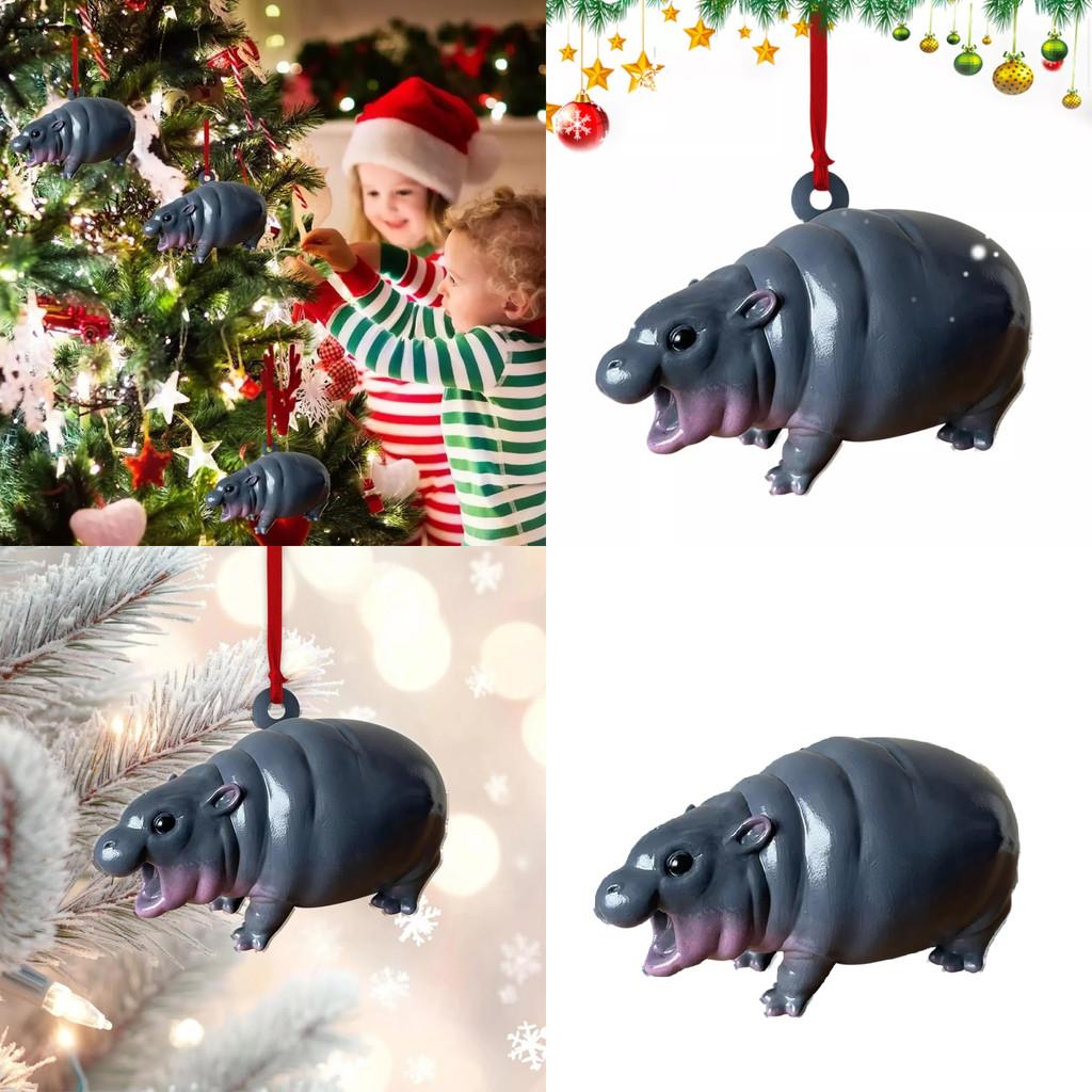 Hippo Christmas Moodeng Pendant Decoration Home Party Car Hanging Cute Ornament